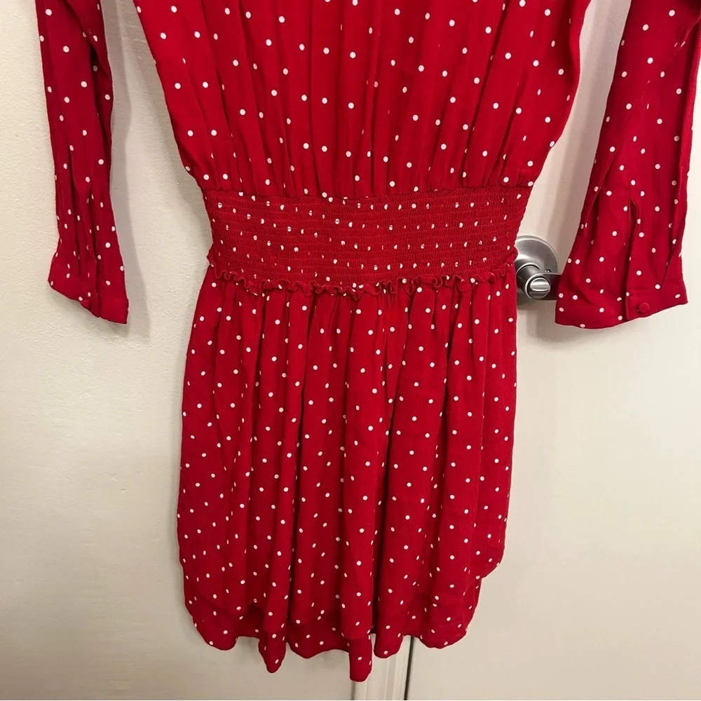 Rails Jasmine Dress Scarlet Red with White Polka Dots Long Sleeve Size Small